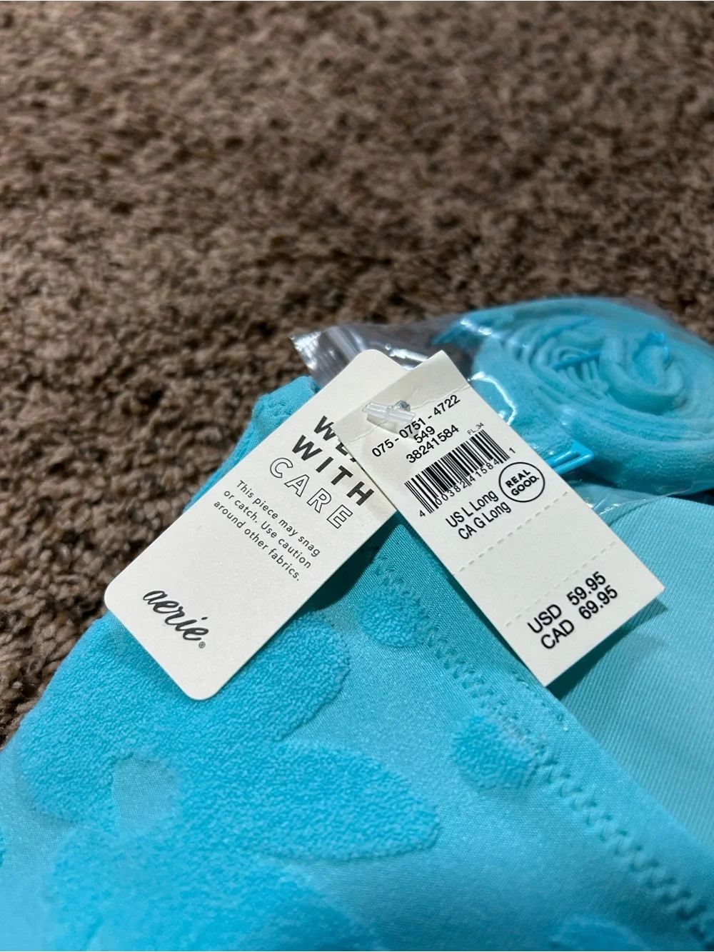 NWT Aerie Aqua Blue Textured Cutout One-Piece Swimsuit